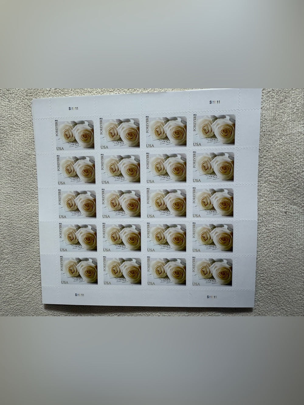 10 Books USA White Rose Forever Stamp Sheet by - Elegant White/Cream Floral Desi